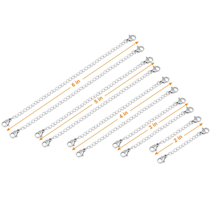 Naler Sliver Necklace Extenders, 10 Pieces Stainless Steel Chain Extenders for Necklaces for DIY Jewelry Making - Image 3